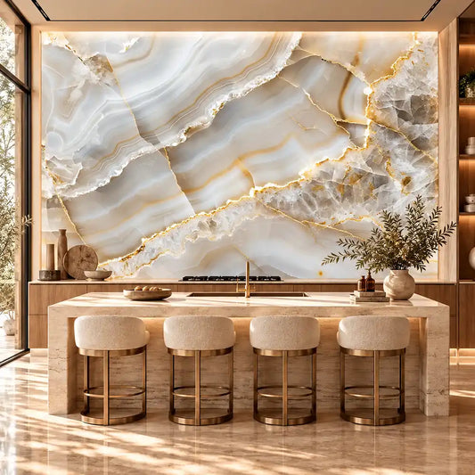Ivory Luxe Agate Marble Wallpaper – Elegant Peel-and-Stick Bedroom Living Room