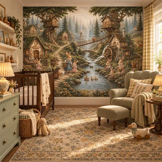 Woodland Bunny Village Mural