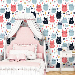 Cute Cat Pattern Wallpaper – Kids Room and Nursery Peel-and-Stick Design