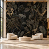 Black and Gold Tropical Leaves Wallpaper – Luxury Peel-and-Stick Bedroom Design