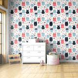 Cute Cat Pattern Wallpaper – Kids Room and Nursery Peel-and-Stick Design