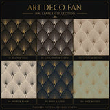 Black and gold glamorous Art Deco fan geometric peel-and-stick wallpaper for bedroom accent wall