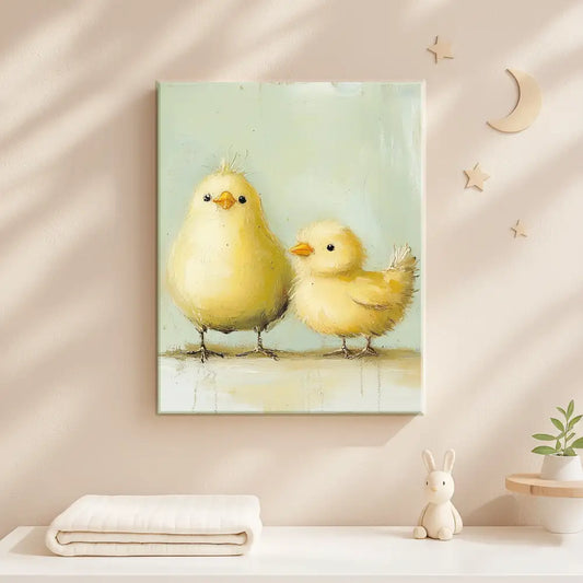 Cute Yellow Chicks Nursery Canvas Art, Pastel Baby Room Wall Decor