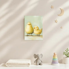 Cute Yellow Chicks Nursery Canvas Art – Pastel Baby Room Wall Decor