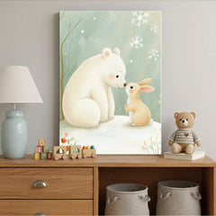 Bear and Bunny Nursery Canvas Art – Soft Illustrated Kids Room Wall Decor