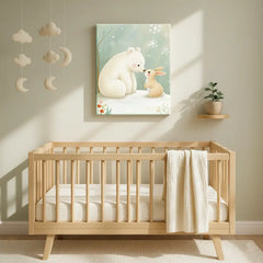 Bear and Bunny Nursery Canvas Art – Soft Illustrated Kids Room Wall Decor