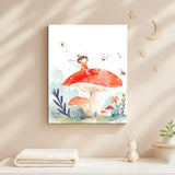 Fairy on Mushroom Nursery Canvas Art – Whimsical Kids Room Wall Decor