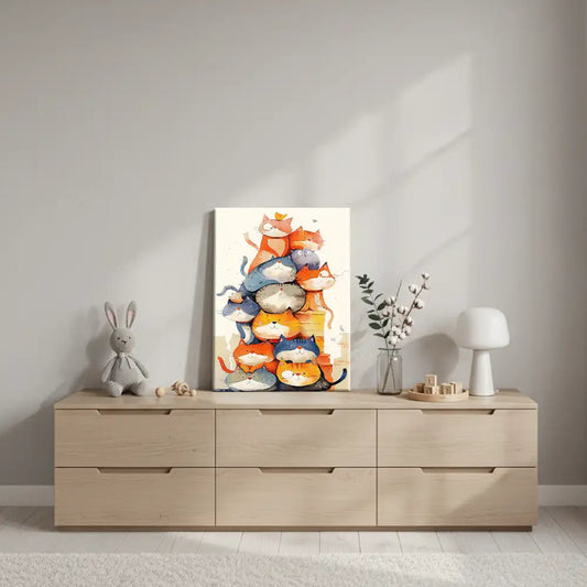 Colorful Cats Nursery Canvas Art – Illustrated Kids Room Wall Decor