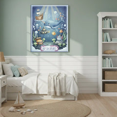 Narwhal Ocean Nursery Canvas Art – Illustrated Kids Room Wall Decor