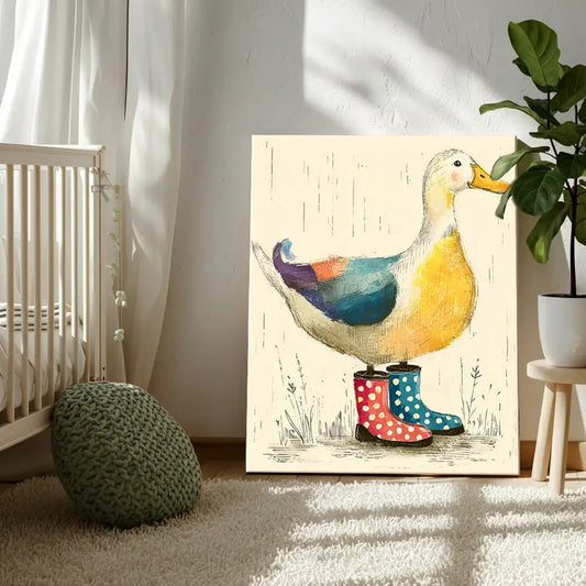 Duck Nursery Canvas Art – Illustrated Soft Kids Room Wall Decor