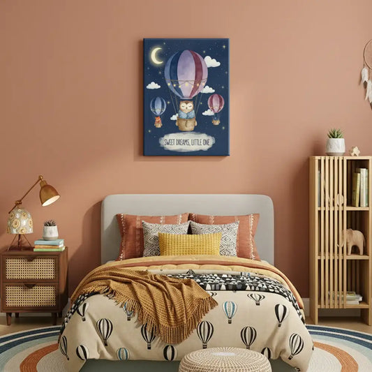 Owl Balloon Nursery Canvas Art – Illustrated Kids Room Wall Decor