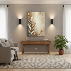 Neutral Botanical Leaves Canvas Art – Modern Living Room Bedroom Wall Decor