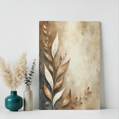 Neutral Botanical Leaves Canvas Art – Modern Living Room Bedroom Wall Decor