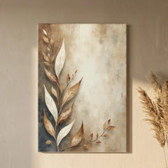 Neutral Botanical Leaves Canvas Art – Modern Living Room Bedroom Wall Decor