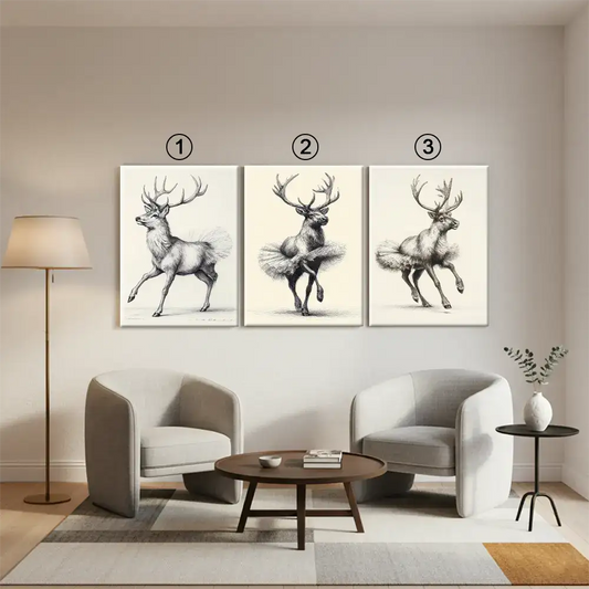 Dancing Deer Trio – Whimsical Sketch Canvas Art