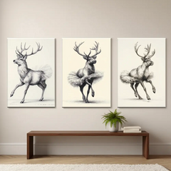 Dancing Deer Trio – Whimsical Sketch Canvas Art