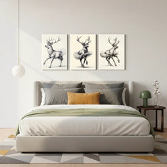 Dancing Deer Trio – Whimsical Sketch Canvas Art
