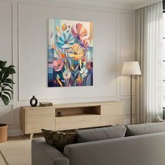 Geometric Garden Bloom Canvas Art – Modern Bedroom Living Room Wall Decor