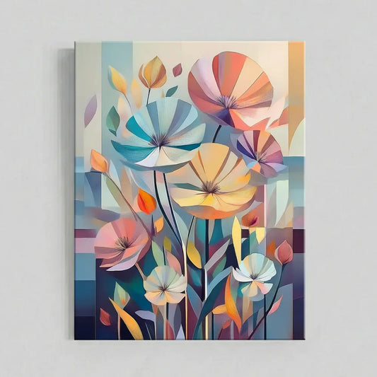 Geometric Garden Bloom Canvas Art – Modern Bedroom Living Room Wall Decor