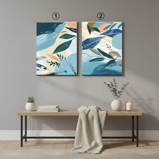 Teal Botanica Canvas Art – Modern Bedroom Living Room Wall Decor