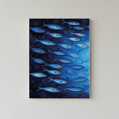 Deep Blue Swirl Ocean Fish Canvas Art – Coastal Bedroom Living Room Wall Decor
