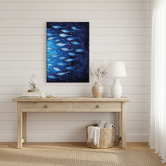 Deep Blue Swirl Ocean Fish Canvas Art – Coastal Bedroom Living Room Wall Decor