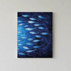 Deep Blue Swirl Ocean Fish Canvas Art – Coastal Bedroom Living Room Wall Decor