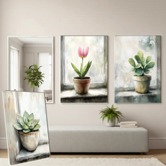 Vintage Cactus Floral Canvas Art – Botanical Bedroom Living Room Wall Decor