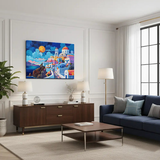 Santorini Dreamscape Canvas Art – Mediterranean Bedroom Living Room Wall Decor