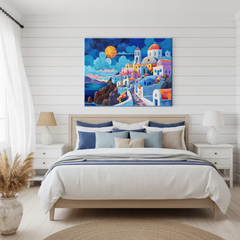 Santorini Dreamscape Canvas Art – Mediterranean Bedroom Living Room Wall Decor