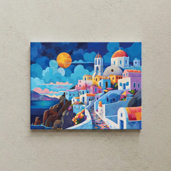 Santorini Dreamscape Canvas Art – Mediterranean Bedroom Living Room Wall Decor