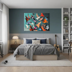 Colorful Abstract Birds Canvas Art – Vibrant Bedroom Living Room Wall Decor