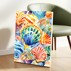 Colorful Seashell Coastal Watercolor Canvas Art – Bedroom Living Room Wall Decor