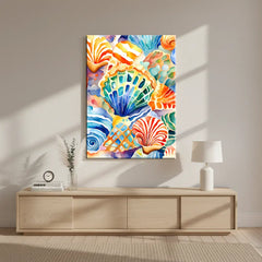Colorful Seashell Coastal Watercolor Canvas Art – Bedroom Living Room Wall Decor