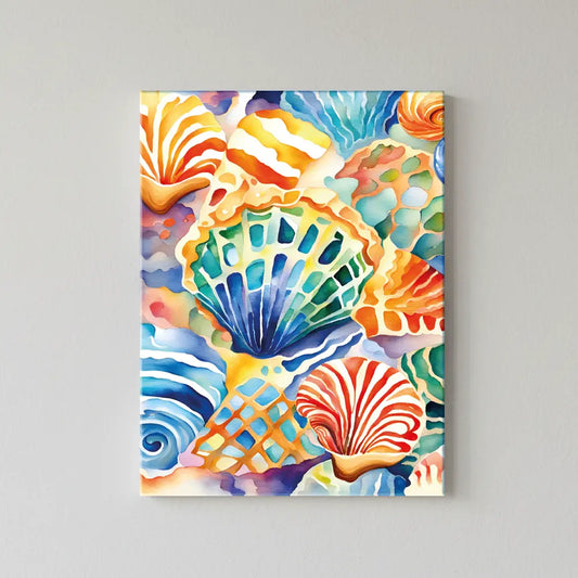 Colorful Seashell Coastal Watercolor Canvas Art