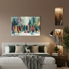Winter Gathering Scene Festive Holiday Canvas Art – Bedroom Living Room Wall Decor
