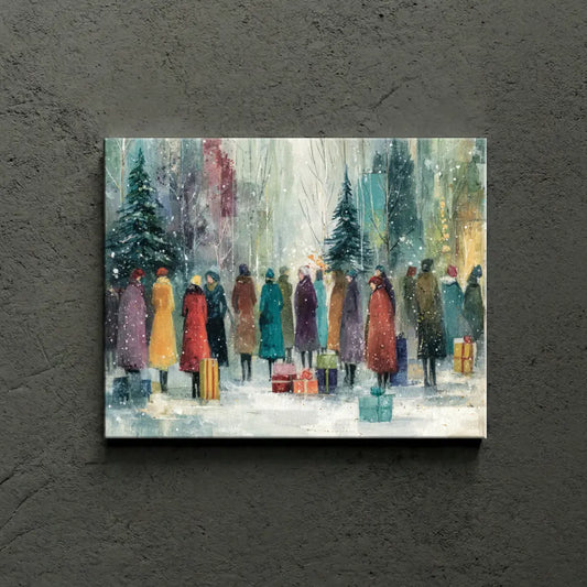 Winter Gathering Scene Festive Holiday Canvas Art