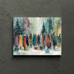 Winter Gathering Scene Festive Holiday Canvas Art – Bedroom Living Room Wall Decor