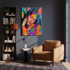 Colorful Abstract Woman Portrait Canvas Art – Bedroom Living Room Wall Decor
