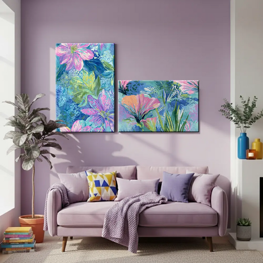 Blue Floral Harmony Abstract Botanical Canvas Art β Bedroom Living Room Wall Decor