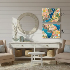 Colorful Seaside Mediterranean Coastal Town Canvas Art – Bedroom Wall Decor