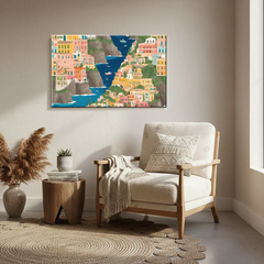 Colorful Seaside Mediterranean Coastal Town Canvas Art – Bedroom Wall Decor