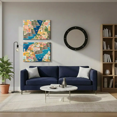Colorful Seaside Mediterranean Coastal Town Canvas Art – Bedroom Wall Decor