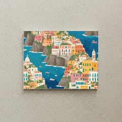 Colorful Seaside Mediterranean Coastal Town Canvas Art – Bedroom Wall Decor