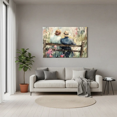 Romantic Couple on Bench Watercolor Canvas Art – Bedroom Living Room Wall Decor