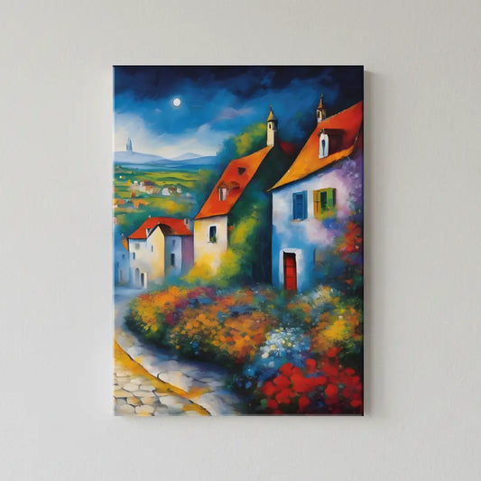 Colorful Village Landscape Canvas Art