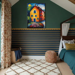 Sunlit Yellow Cottage Floral Landscape Canvas Art – Bedroom Living Room Wall Decor