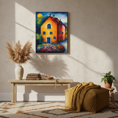 Sunlit Yellow Cottage Floral Landscape Canvas Art – Bedroom Living Room Wall Decor
