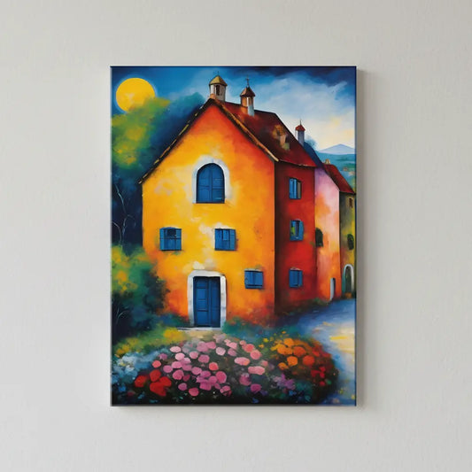 Sunlit Yellow Cottage Floral Landscape Canvas Art