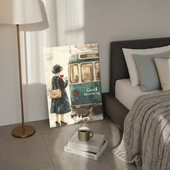 Vintage Morning Journey Retro Cafe Window Canvas Art – Bedroom Living Room Wall Decor